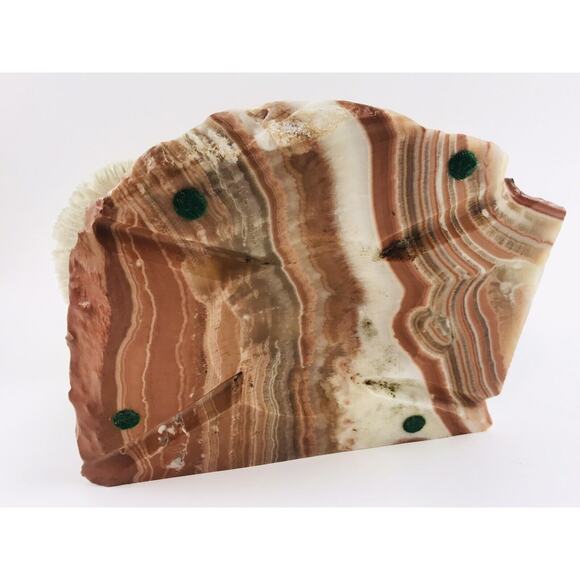 Vintage Banded Stone Marble Two Mushroom White Sculpture Primitive Wood Coral Ar - Picture 10 of 12